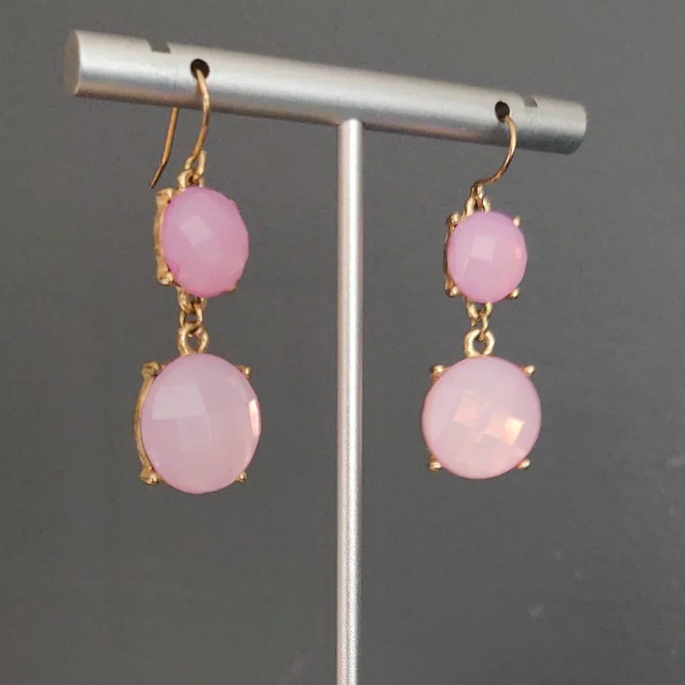 2 tone pink beaded drop earrings